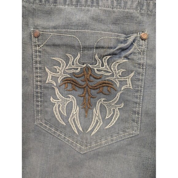 Brooklyn Xpress Denim Shorts Mens 48 Gray Distressed Embroidered Pockets Zip Fly - Picture 10 of 16